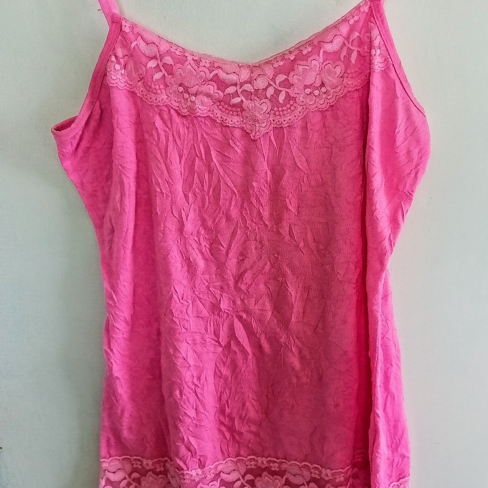 Y2K Pink Lace Tank Top Barbie Fairy Baby Doll Camisole Coquette Crinkle Maurices